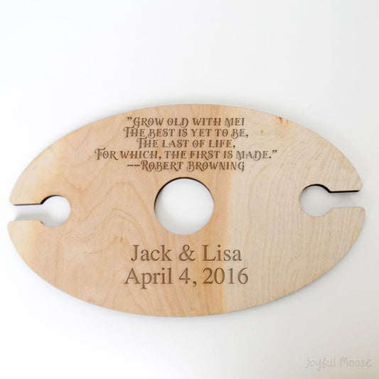 Personalized Wood Wine Holder - Engraved Couple Names Rustic Wine Carrier
