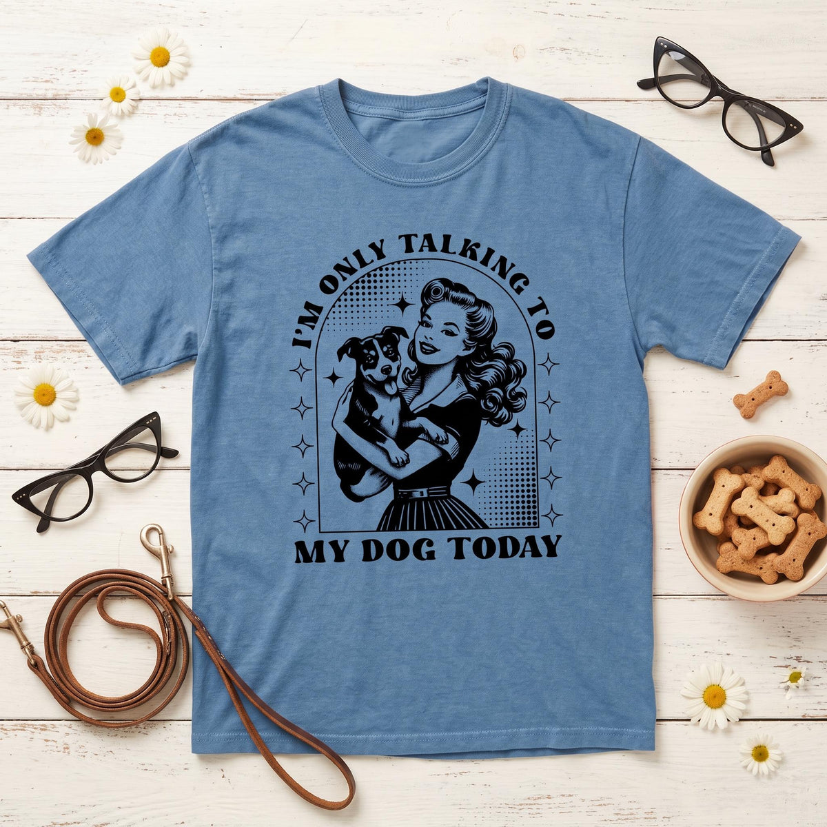 Dog Lover T-Shirt, Funny Dog Mom Shirt, Comfort Colors C1717 Tee, Retro Pinup Girl Design, Pet Owner Gift, "I'm Only Talking To My Dog Today