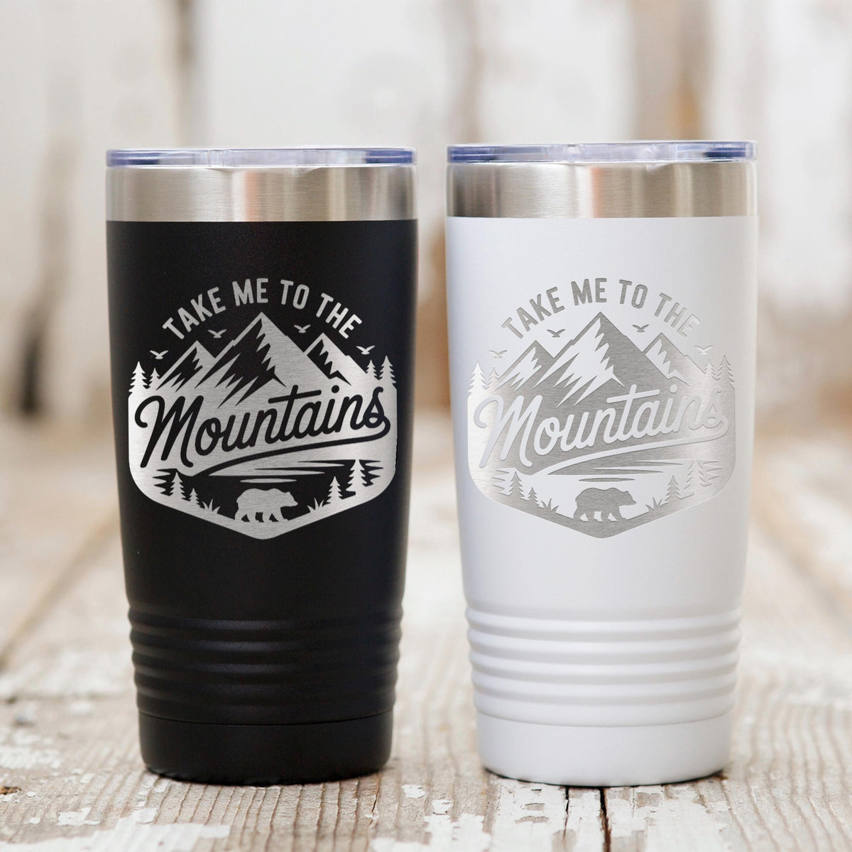 Mountain Travel Mug 20oz Insulated Stainless Steel Tumbler, Camp.