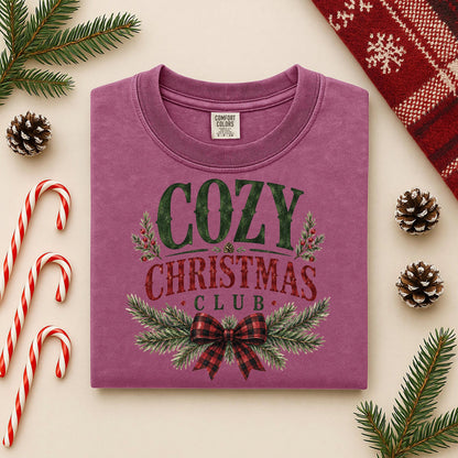Cozy Christmas Club Shirt, Cute Womens Christmas Tee, Buffalo Plaid Holiday Shirt, Cozy Season Crew, Family Christmas Loungewear Gift