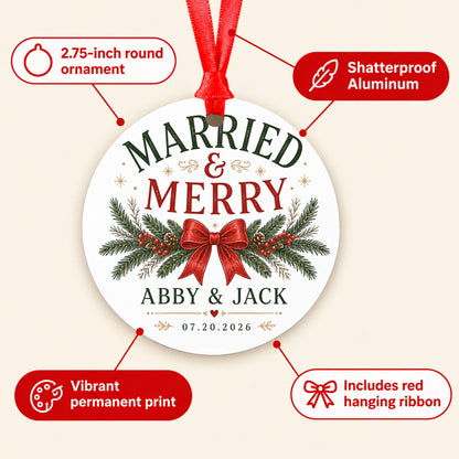 Married and Merry Ornament, Personalized First Christmas Married Keepsake, Newlywed Couples Ornament with Names & Date, Wedding Gift 2026
