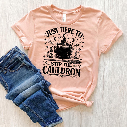 Bella Canvas Tee Just Here To Stir The Cauldron, Witch Cauldron Shirt, Funny Witch Shirt, Halloween Tshirt, Witchy Clothing Gift For Her