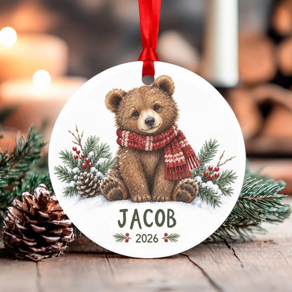 Personalized Bear Christmas Ornament, 2.75in Aluminum, Gift Boxed