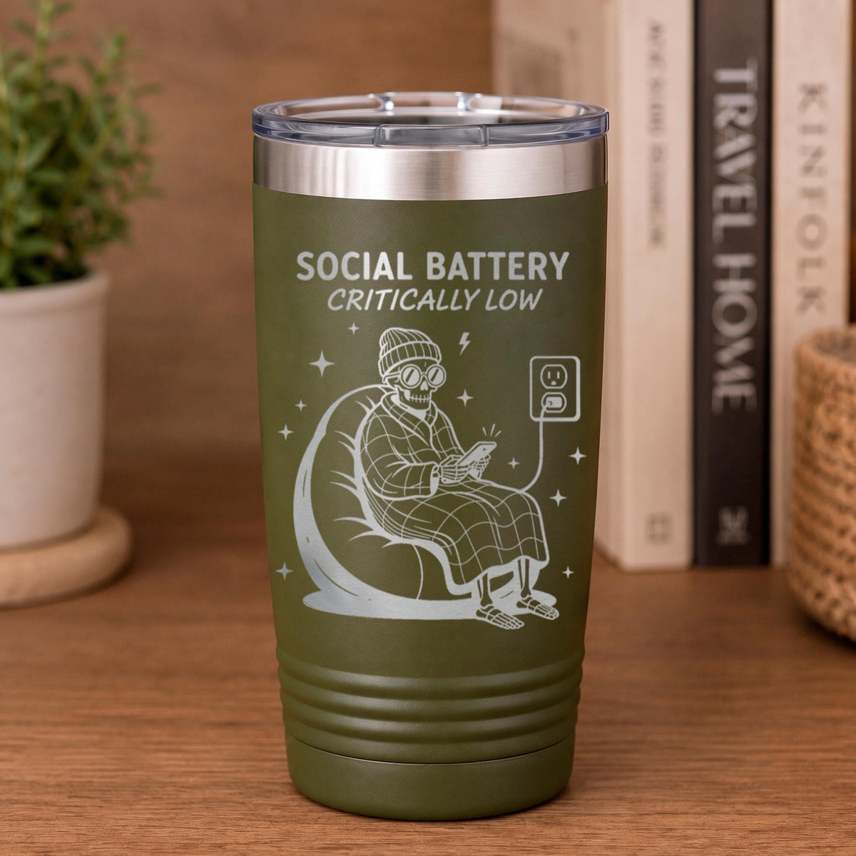 Introvert Tumbler 20oz, Social Battery Icon Drink Tumbler, Funny Tumbler Introvert Gift, Antisocial Introverted Reader Gift For Her