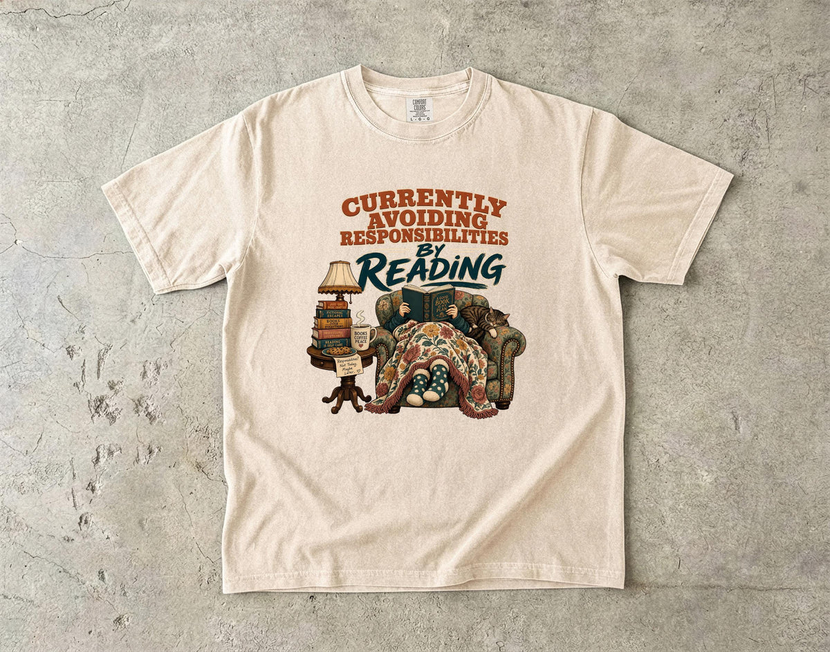 Funny Book Lover Shirt Avoiding Responsibilities Cozy Tee And Cat