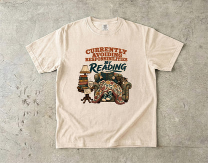 Funny Book Lover Shirt Avoiding Responsibilities Cozy Tee And Cat