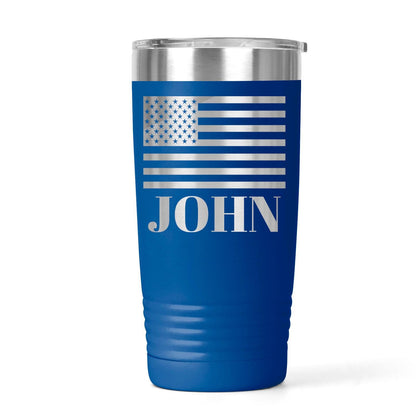 Personalized Flag Tumbler - Patriotic Water Bottle with Custom Name, Insulated Stainless Steel