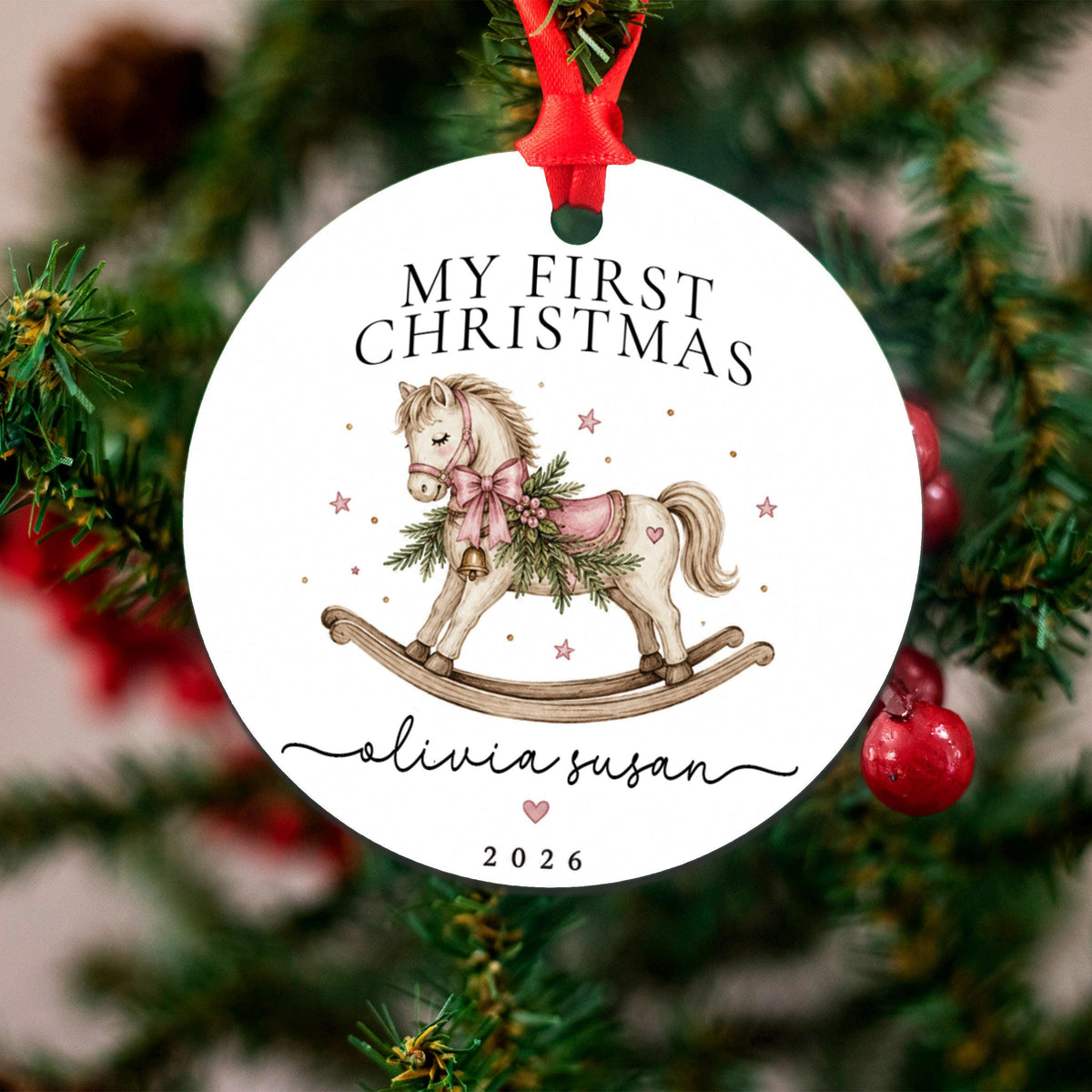 Baby's First Christmas Ornament Personalized, My First Christmas Rocking Horse, Custom Name Baby Girl Ornament 2026