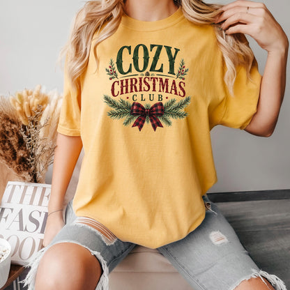 Cozy Christmas Club Shirt, Cute Womens Christmas Tee, Buffalo Plaid Holiday Shirt, Cozy Season Crew, Family Christmas Loungewear Gift