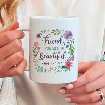 Inspirational Friend Mug – Floral Coffee Cup with Positive Affirmation for Her
