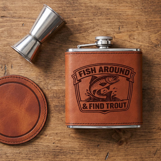 Fishing Flask Trout Fisherman Gift, Engraved Hip Flask for Fly Fishing, Fathers Day Gift for Dad, Trout Species Art, Fishing Gifts