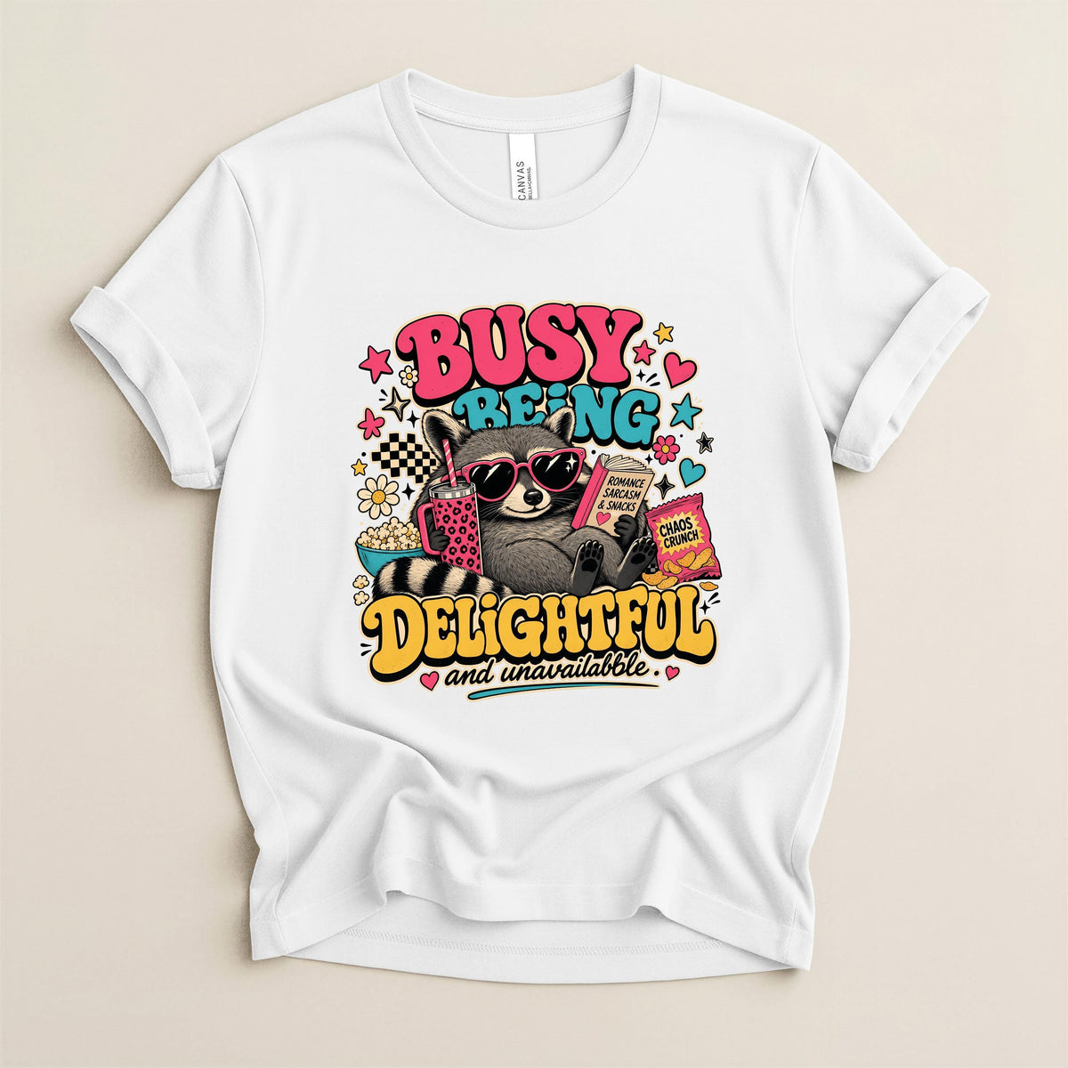 Funny Raccoon Shirt' Busy Being Delightful Tee, Book Lover Gift!!