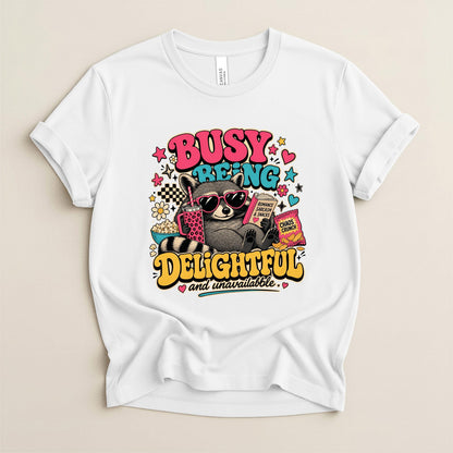 Funny Raccoon Shirt' Busy Being Delightful Tee, Book Lover Gift!!