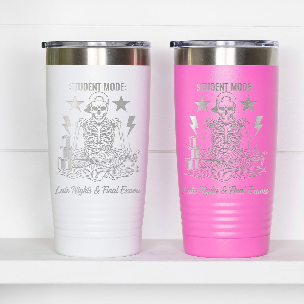 College Tumbler Skeleton Design, Late Nights Finals Survival Kit, College Student Gift, College Care Package Cup for College Students