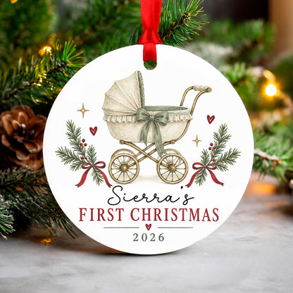 Baby's First Christmas Ornament Personalized, New Baby Stroller Keepsake, Custom Name 2026 Holiday Gift, Newborn Xmas Decor