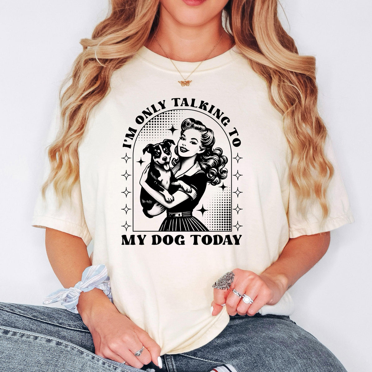 Dog Lover T-Shirt, Funny Dog Mom Shirt, Comfort Colors C1717 Tee, Retro Pinup Girl Design, Pet Owner Gift, "I'm Only Talking To My Dog Today