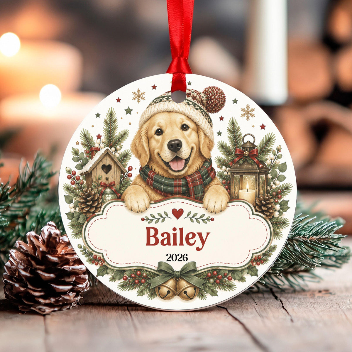 Personalized Golden Retriever Christmas Ornament, Custom Dog Name Ornament, Pet Memorial Gift, Puppy's First Christmas