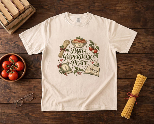 Cottagecore Bookish Shirt, Pasta Paperbacks Peace Tee, Unisex Tee