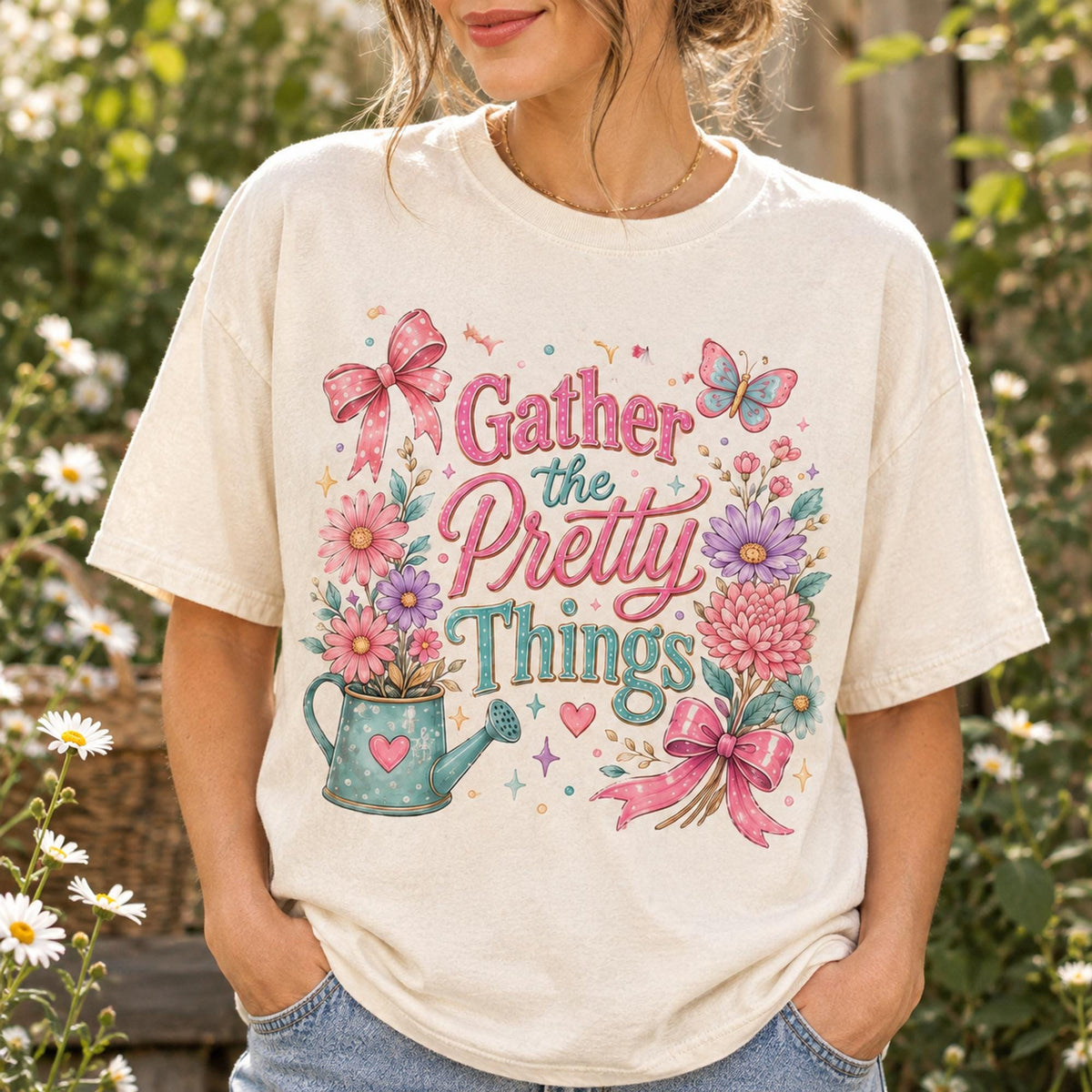Gather the Pretty Things Shirt, Coquette Garden Tee for Her, Cute Floral Gardening Shirt, Cottagecore Plant Lady Gift, Garden Comfort Colors