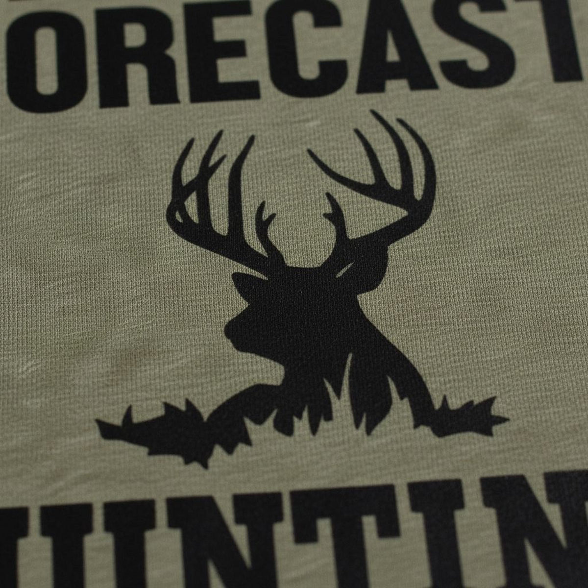 a close-up of a deer silhouette with antlers, accompanied by the text "HUNTING" in a bold, capitalized font.