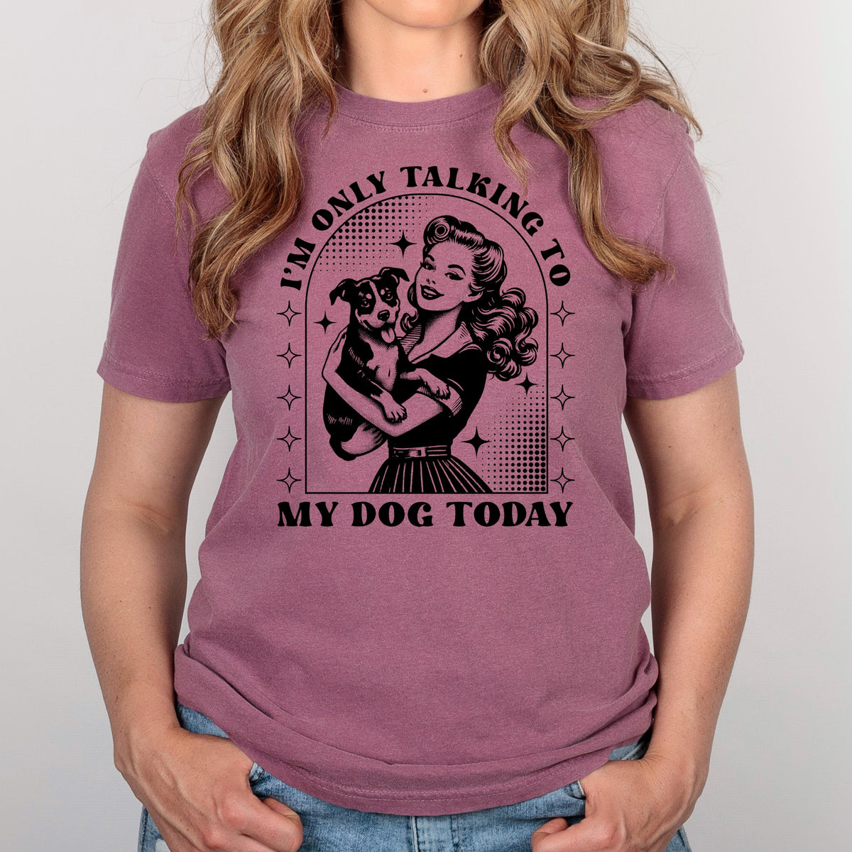 Dog Lover T-Shirt, Funny Dog Mom Shirt, Comfort Colors C1717 Tee, Retro Pinup Girl Design, Pet Owner Gift, "I'm Only Talking To My Dog Today