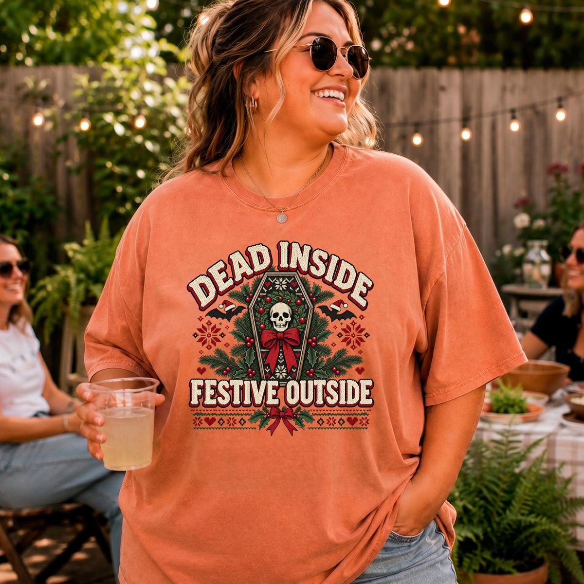 Dead Inside Festive Outside Shirt, Goth Christmas Tee, Funny Skeleton Christmas Shirt, Spooky Ugly Christmas Sweater Style, Creepmas Gift