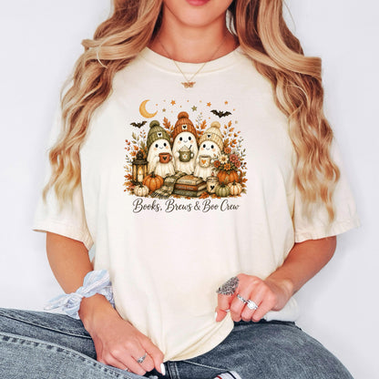 Bookish Fall Shirt, Spooky Coffee Book Lover Tee, Unisex Berry