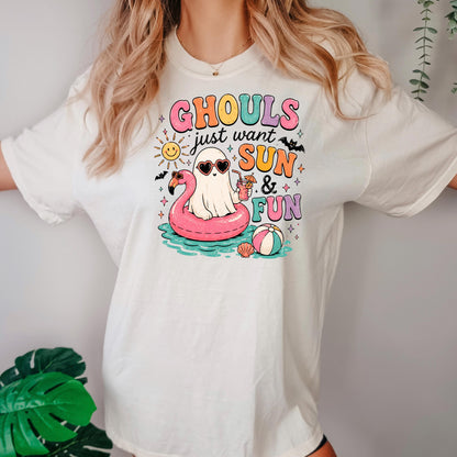 Summerween Shirt Ghouls Just Wanna Have Sun & Fun, Retro Spooky Beach Tee, Cute Halloween Vacation Top, Pastel Goth Summer Party Gift