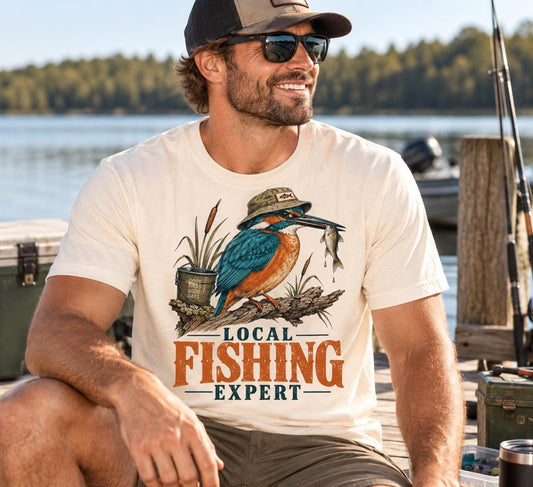 Funny Fishing Shirt, Local Fishing Expert Kingfisher Comfort Tee.