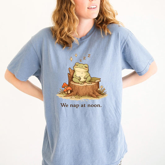 Whimsical Frog Shirt We Nap At Noon, Cute Mental Health Shirt, Fairycore Cottagecore Womens Shirt, Funny Frog Gift, Trending Shirt