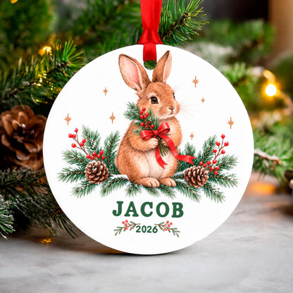 Personalized Baby First Christmas Ornament, Custom Name Bunny Ornament 2026, Baby Boy Keepsake, New Baby Christmas Gift, Kids Ornament
