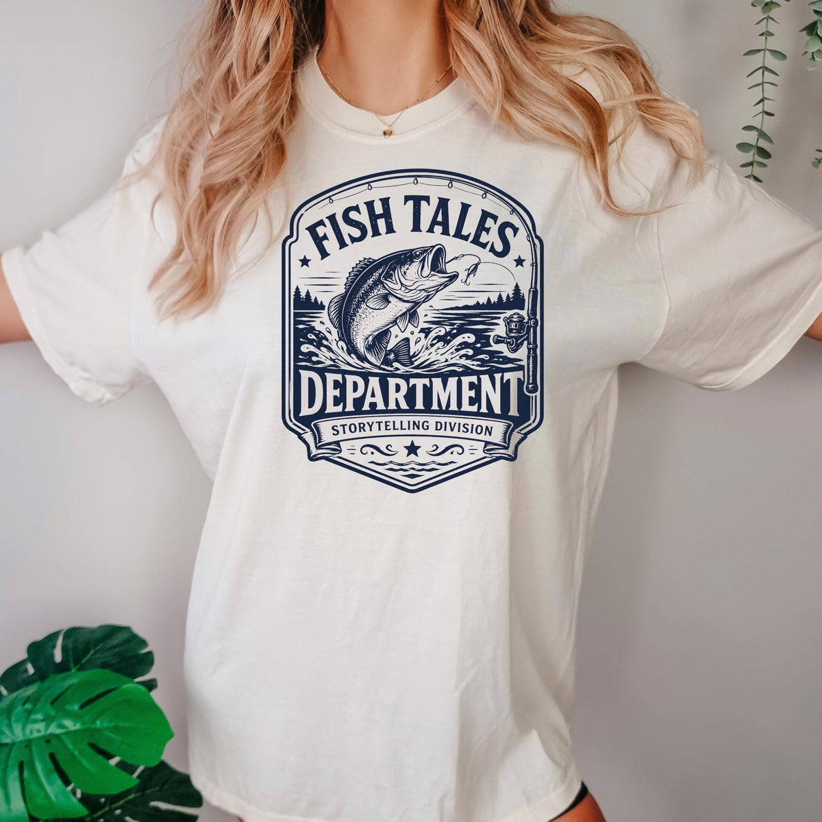 Fish Tales Department Shirt, Funny Fishing Tee for Men, Bass Fishing Back Print Shirt, Fishing Gift for Dad Grandpa, Fisherman Gift