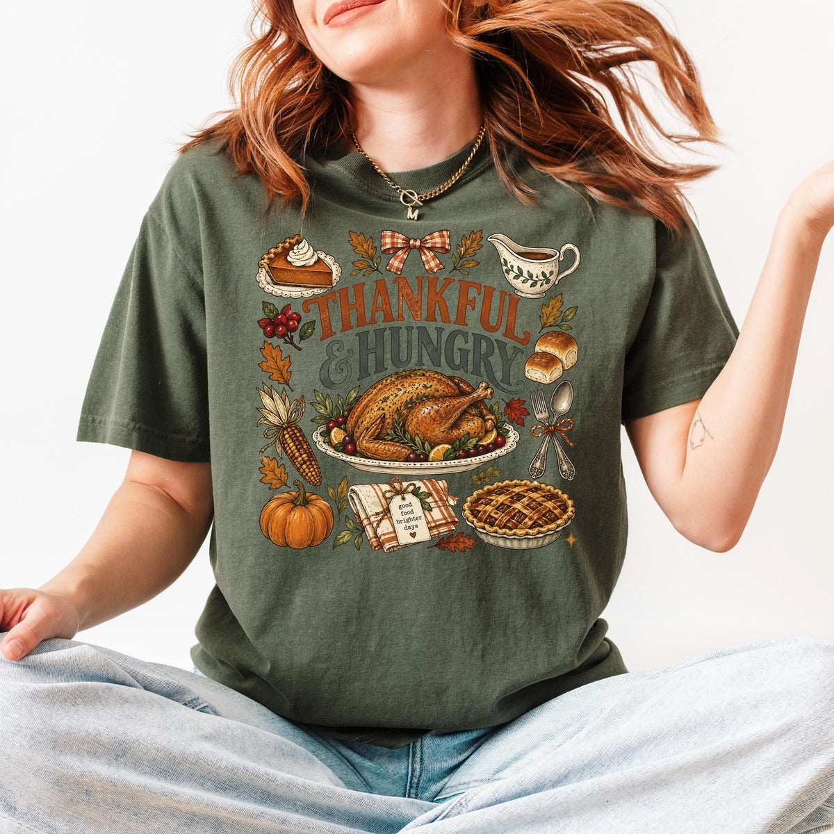 Funny Thanksgiving Shirt, Thankful And Hungry Tee, Comfort Colors
