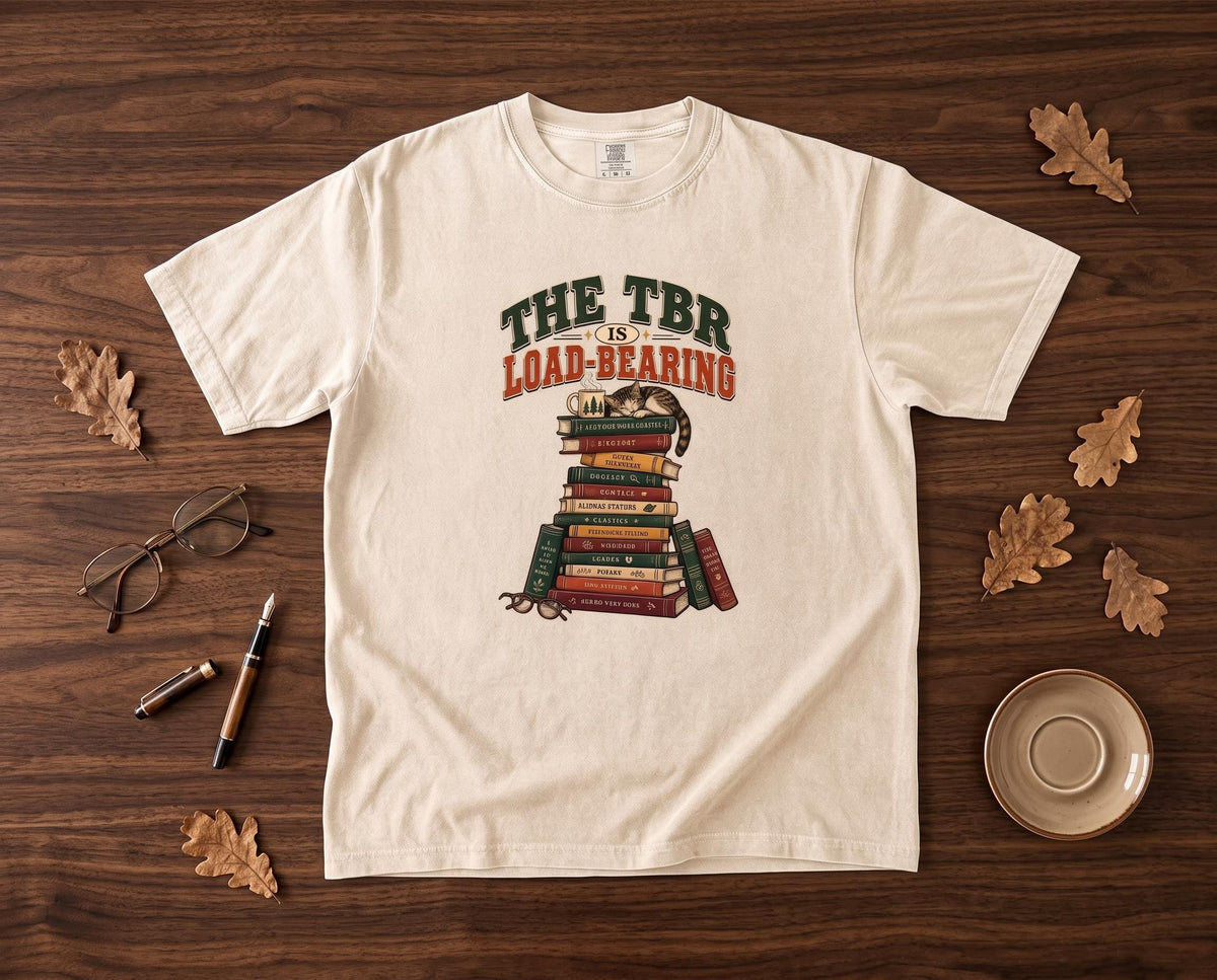 TBR Load Bearing Shirt, Book Lover Gift, Reading Shirt, Bookish Tee, Comfort Colors T-Shirt, Cat on Books, Librarian Gift