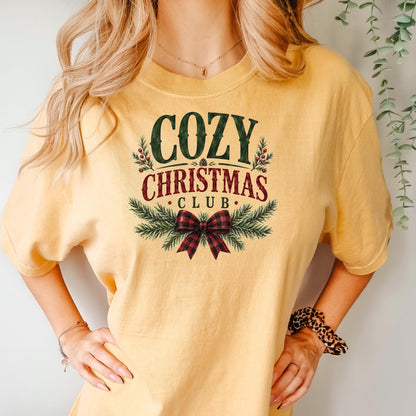 Cozy Christmas Club Shirt, Cute Womens Christmas Tee, Buffalo Plaid Holiday Shirt, Cozy Season Crew, Family Christmas Loungewear Gift