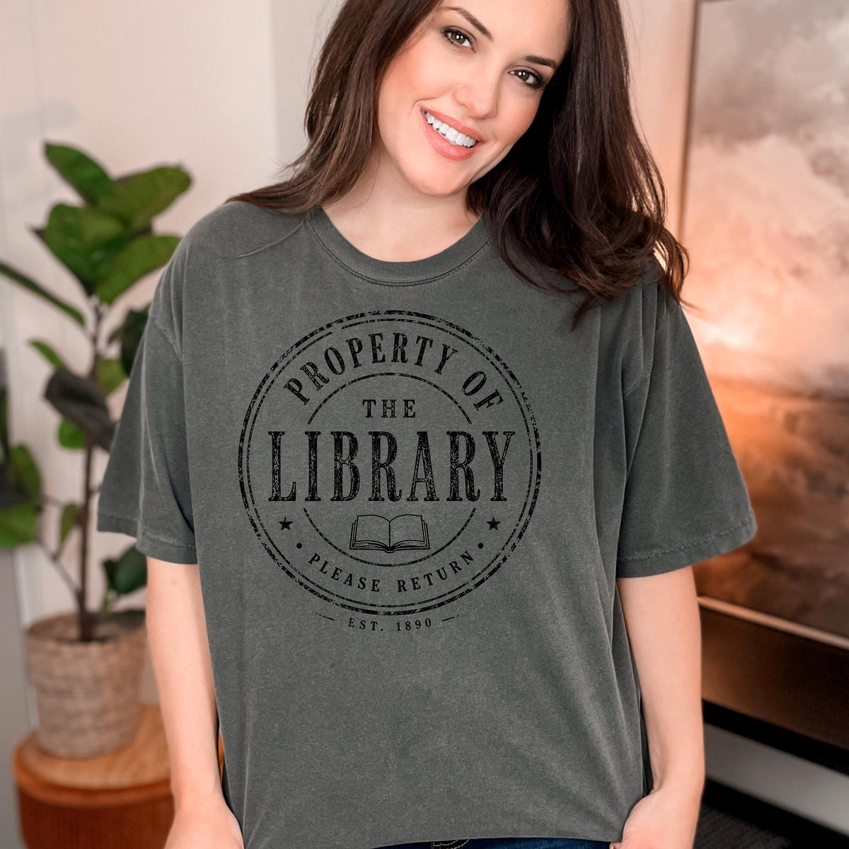 Librarian Shirt', Library Property Tee, Vintage Moss, Unisex XS M