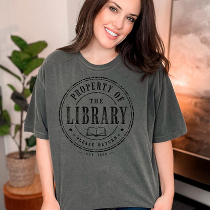 Librarian Shirt', Library Property Tee, Vintage Moss, Unisex XS M
