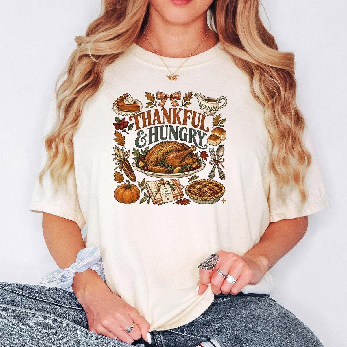 Funny Thanksgiving Shirt, Thankful And Hungry Tee, Comfort Colors