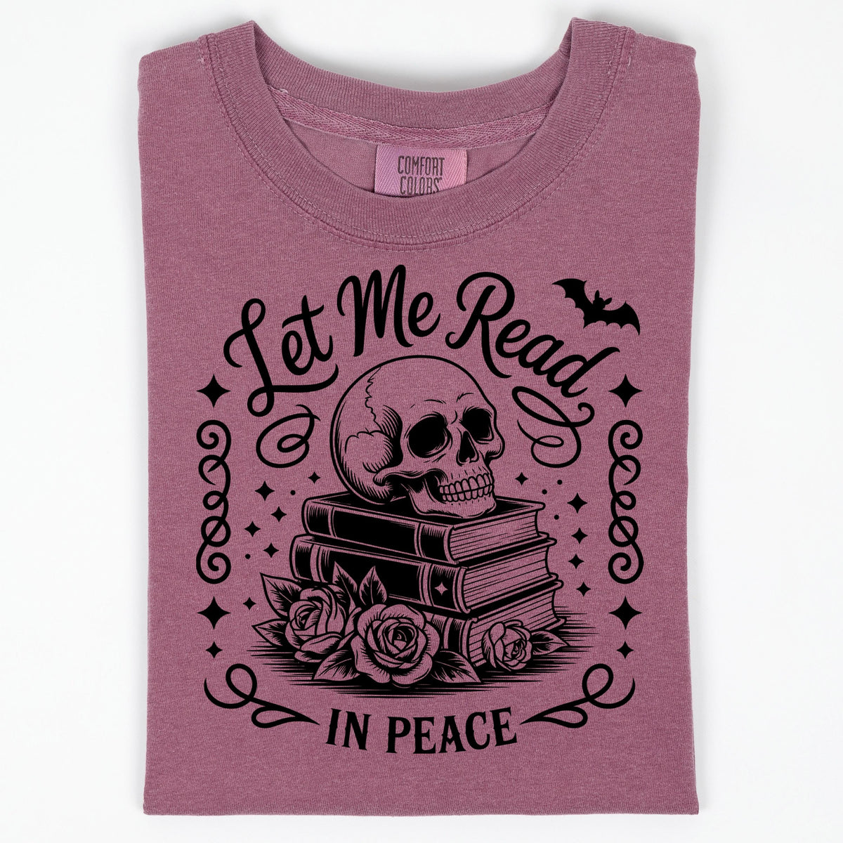 Goth Book Lover Shirt, Let Me Read In Peace Skull Book Tee Unisex