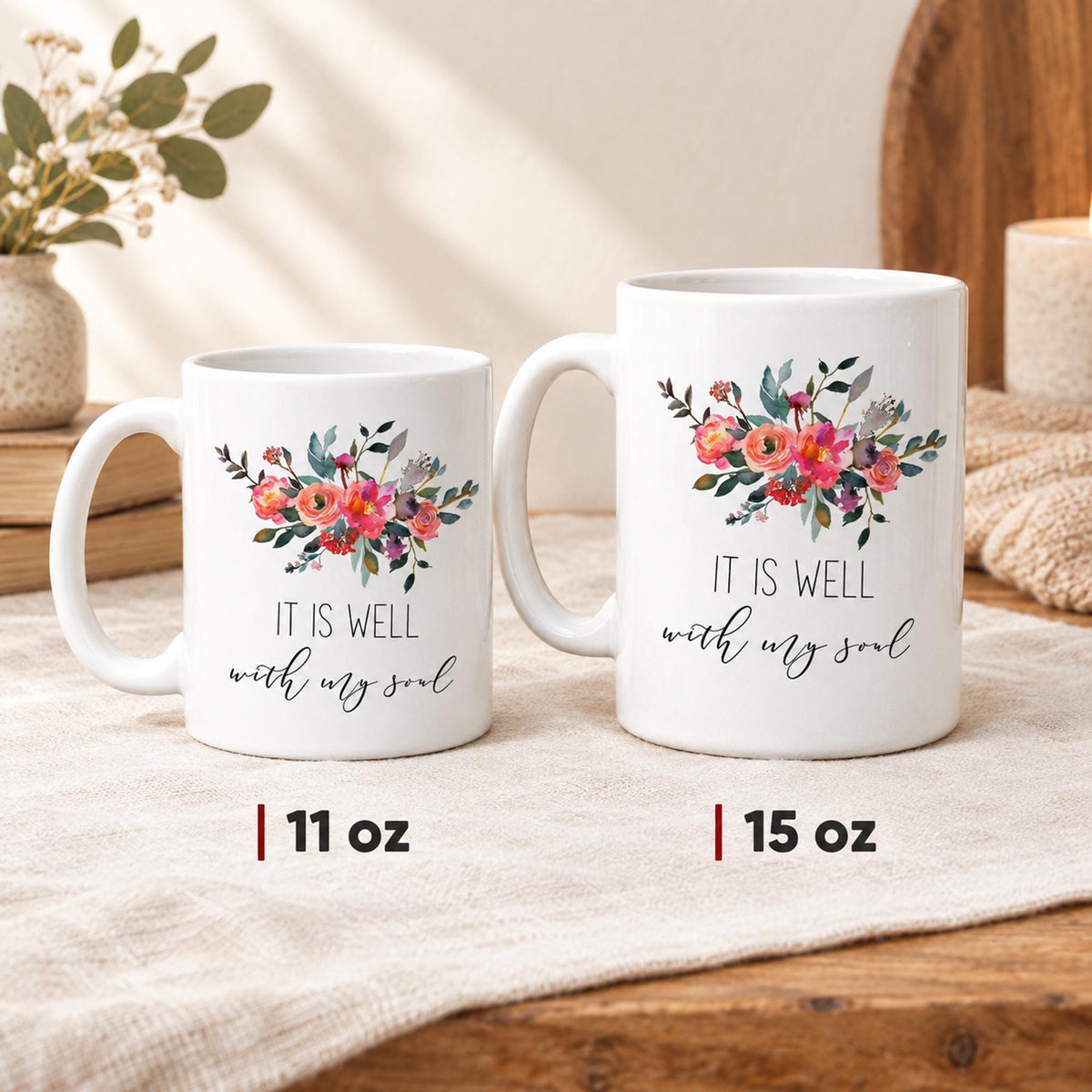 It Is Well With My Soul Mug, Floral Christian Coffee Mug, Scripture Bible Verse Mug, Inspirational Faith Gift for Women, Religious Gift