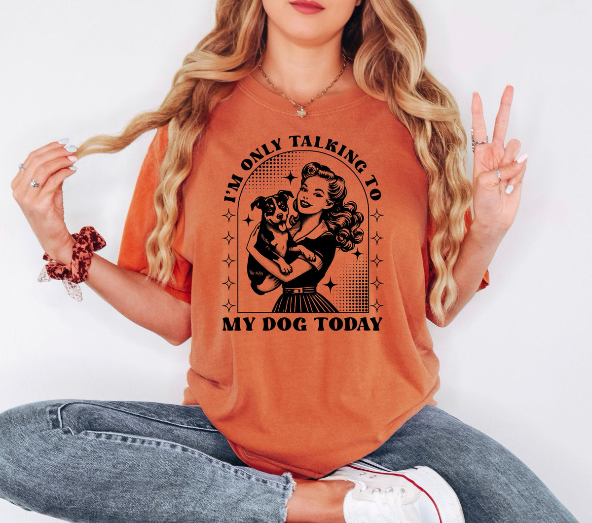 Dog Lover T-Shirt, Funny Dog Mom Shirt, Comfort Colors C1717 Tee, Retro Pinup Girl Design, Pet Owner Gift, "I'm Only Talking To My Dog Today