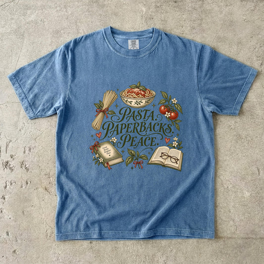 Cottagecore Bookish Shirt, Pasta Paperbacks Peace Tee, Unisex Tee