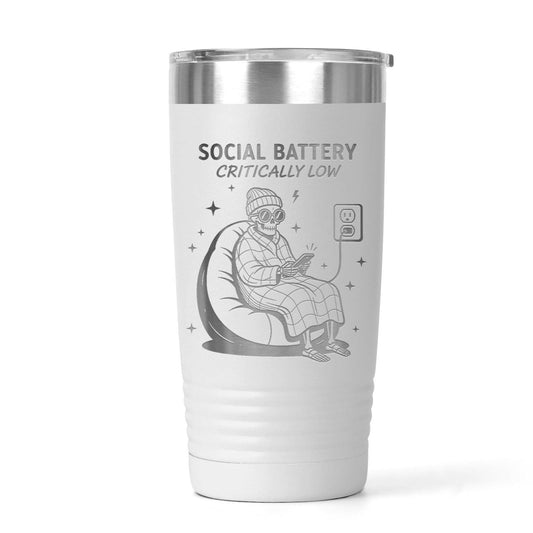 Introvert Tumbler 20oz, Social Battery Icon Drink Tumbler, Funny Tumbler Introvert Gift, Antisocial Introverted Reader Gift For Her