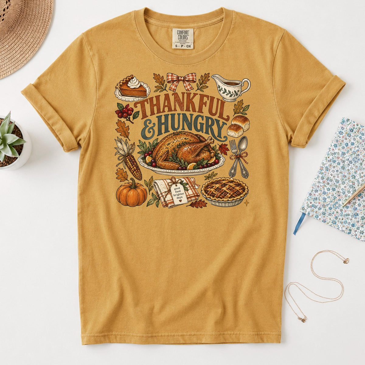 Funny Thanksgiving Shirt, Thankful And Hungry Tee, Comfort Colors