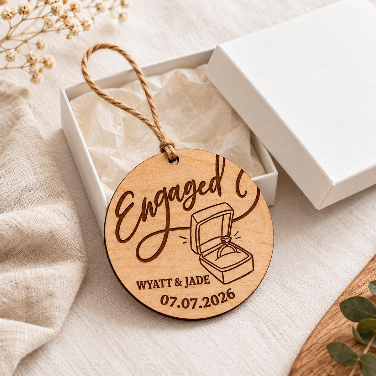 Personalized Engagement Ornament, Engaged Christmas Ornament with Names, Our First Christmas Engaged Gift, Newly Engaged Couple Keepsake