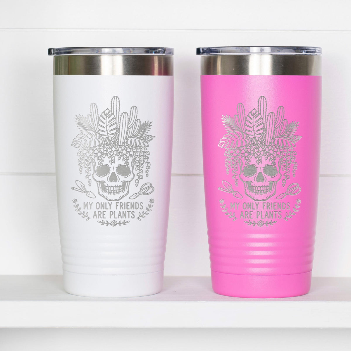 Plant Lover Tumbler, 20 Oz Stainless Steel, Skeleton Plant Design