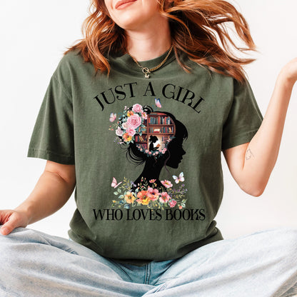 Book Lover Shirt, Floral Bookish Tee, Comfort Colors Washed Blue Unisex L
