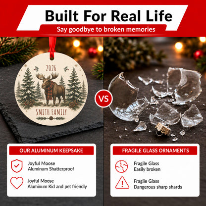 Personalized Moose Family Christmas Ornament 2026, Custom Name Holiday Decor, Rustic Winter Animal Tree Decoration, Gift Box