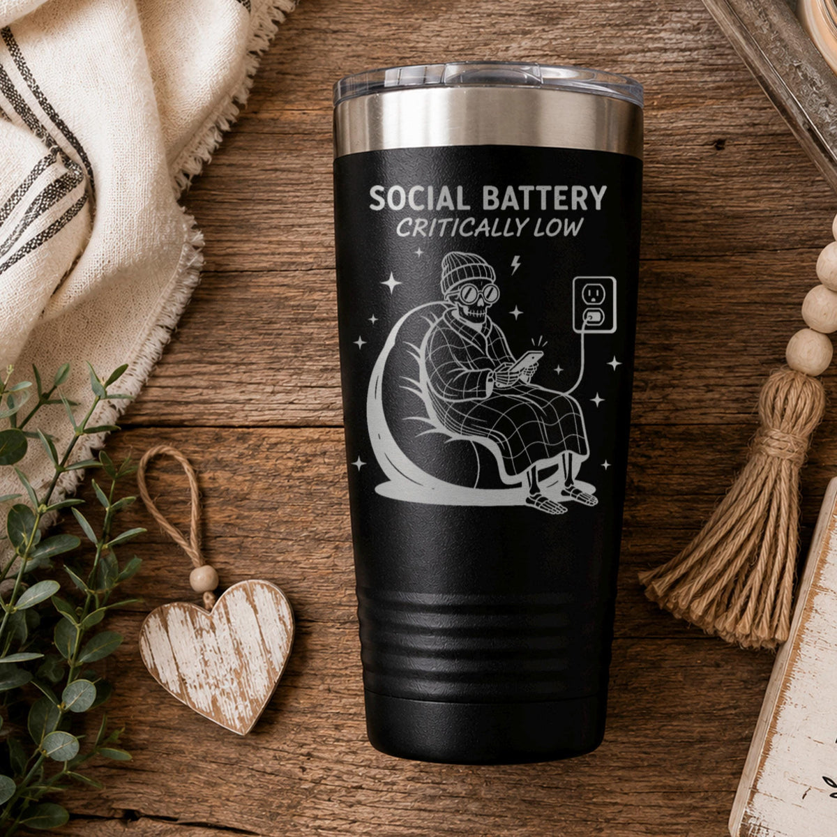 Introvert Tumbler 20oz, Social Battery Icon Drink Tumbler, Funny Tumbler Introvert Gift, Antisocial Introverted Reader Gift For Her