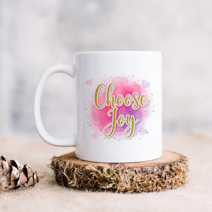 Choose Joy Mug - Inspirational Coffee Cup | Pink Watercolor Ceramic Mug